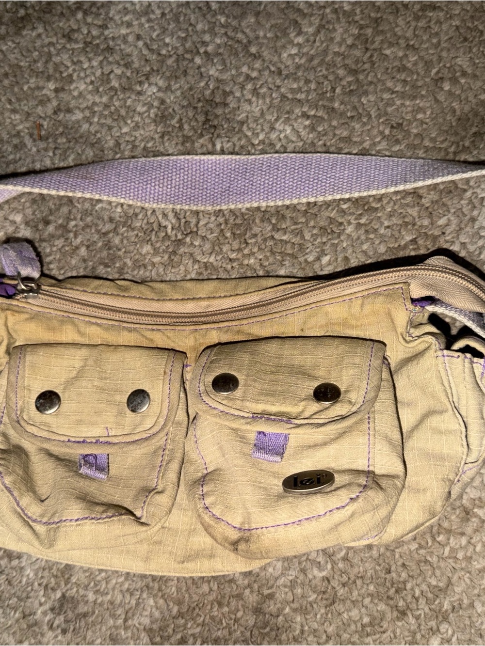 lei Beige Mini Crossbody Bag with Lavender Accents
